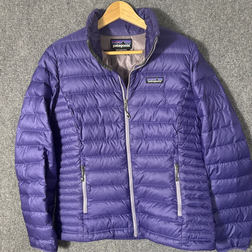 Patagonia Womens Down Sweater Jacket Size Medium Puffer Full Zip Purple 24135